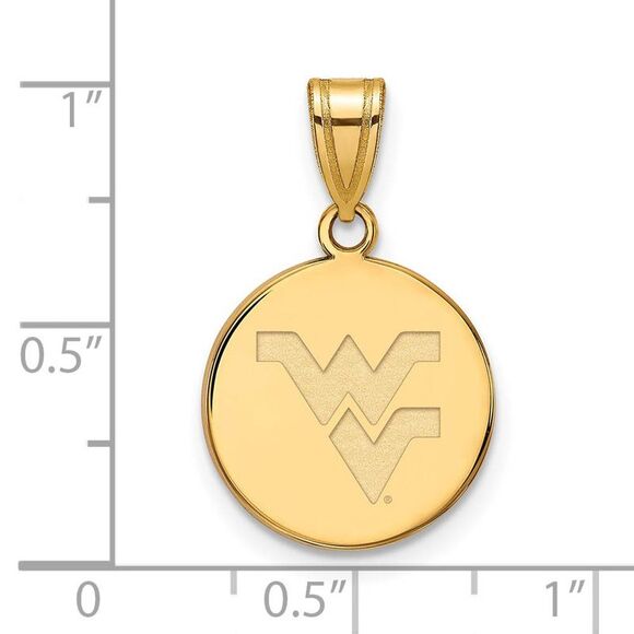 14k Gold Plated Silver West Virginia U. Medium Logo Disc Pendant
